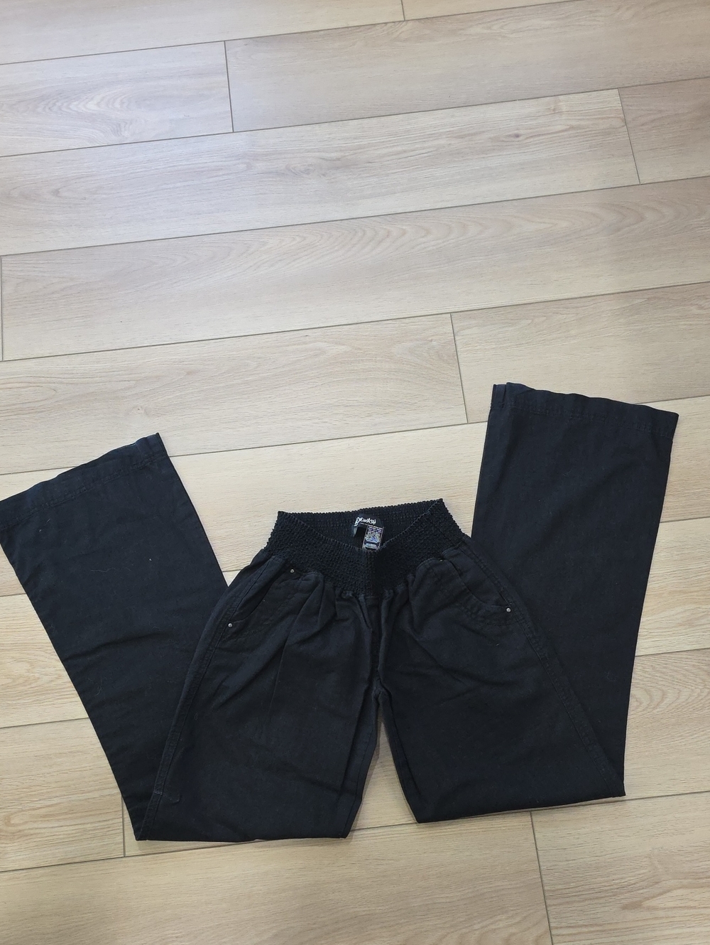 Rewash Linen Black Elastic Waist Casual Summer Pants
